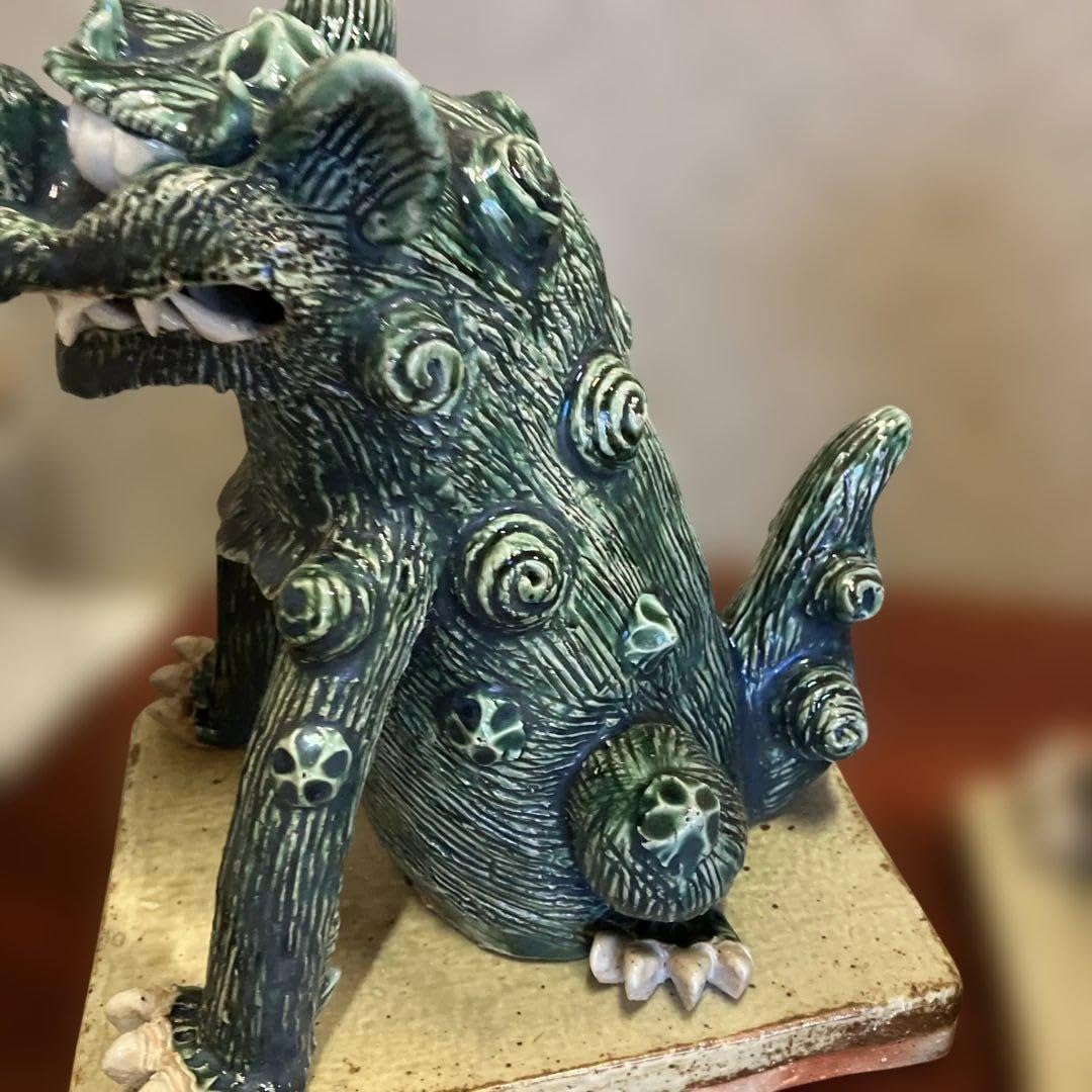 ⭐️獅子織部焼　工芸品　せともの1対 獅子織部焼 工芸 せともの 1対⭐️獅子織部焼 工芸品 せともの1対