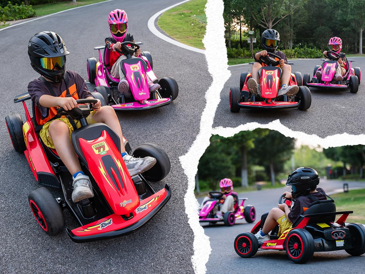 Letsgoride 24V Electric Go Kart for Kids, Crazy Drift Cart with 400W Motors, EVA Tires, Max Speed 8.1 MPH, Music, Wireless, Electric Pedal Kart Outdoor Ride on Toy for Kids Ages 6+ (Rose Red)