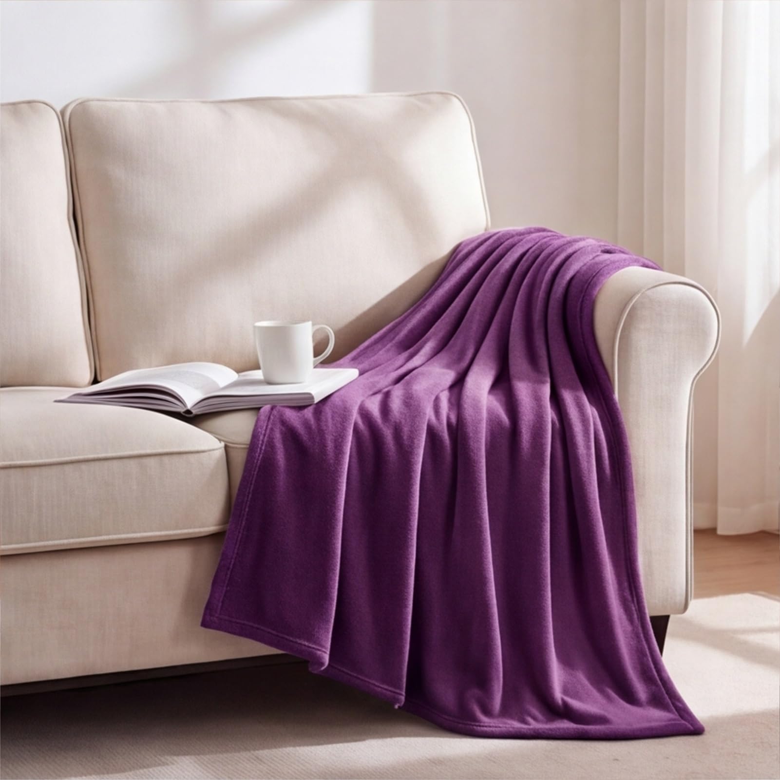 Coperta Plaid Pile 105 x 260 cm Calda e Morbida Coperta Calda Invernale per Tutte Le Stagioni per Divano e Grande Letto Matrimoniale, Porpora