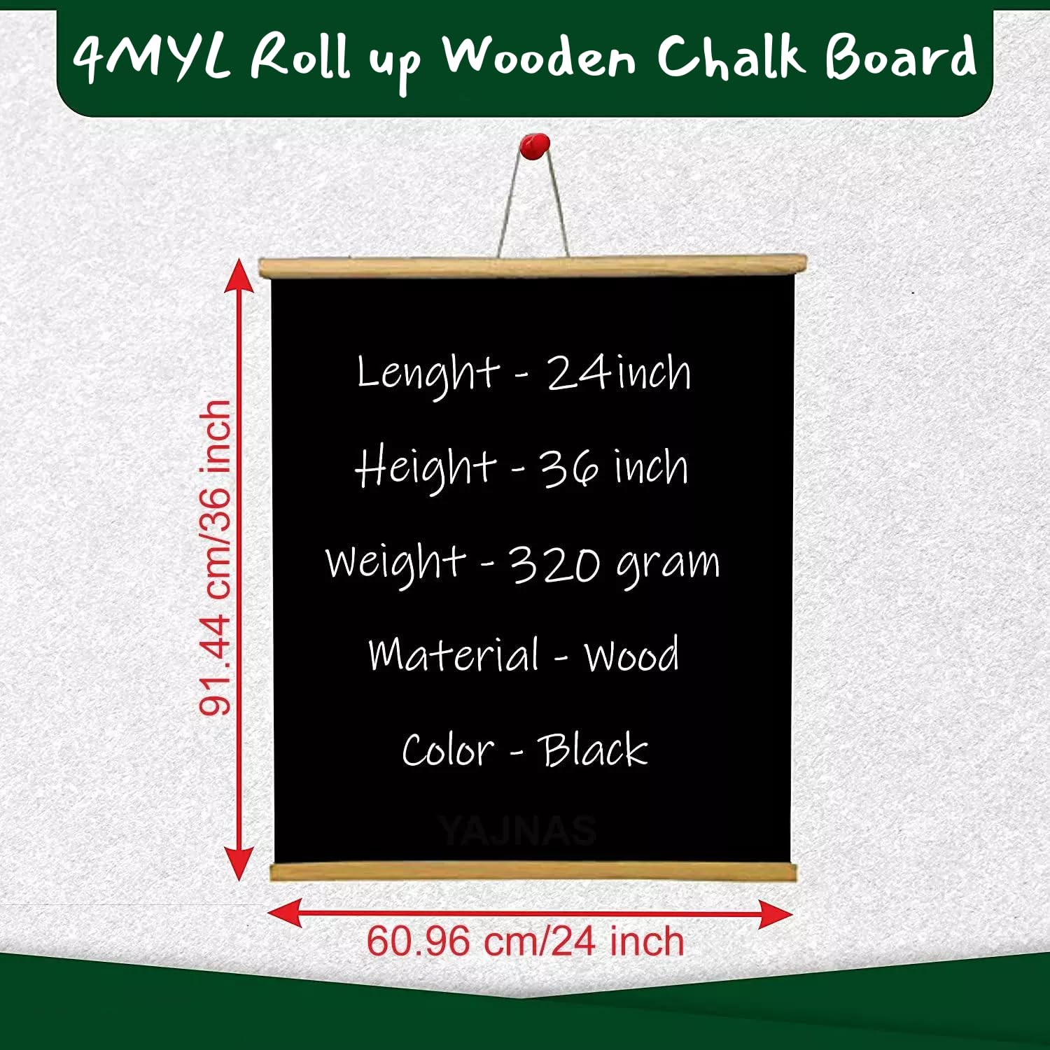 4MYL 24x36 Inch Black Board for Kids for Home Study Room Accessories Chalk Notice Board, Teaching Board, Writing Board for Student, Office, School
