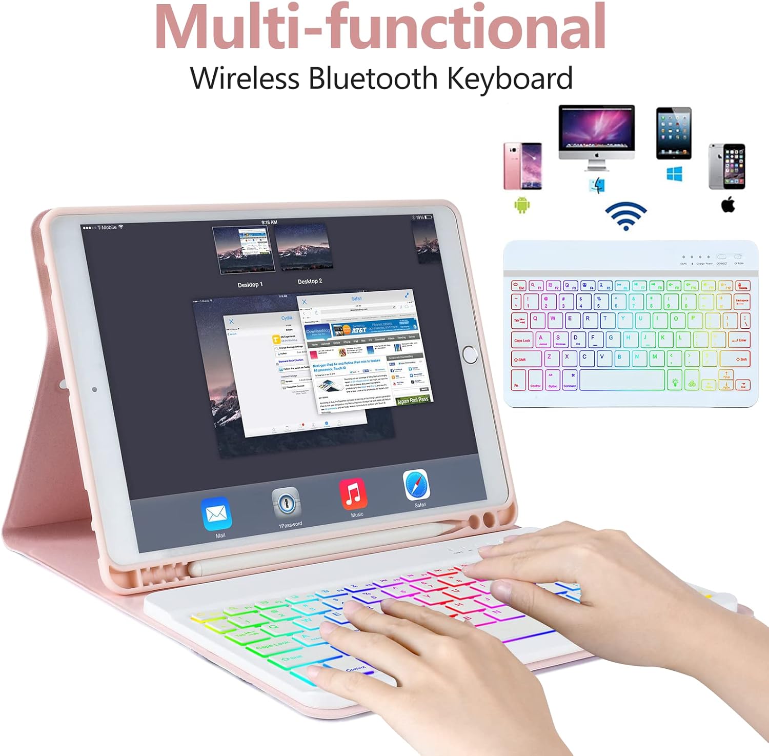 FUWANG Keyboard Case for iPad 9th Generation Case with Keyboard Bundle with Wireless Mouse,Rechargeable LED Wireless Bluetooth Mouse