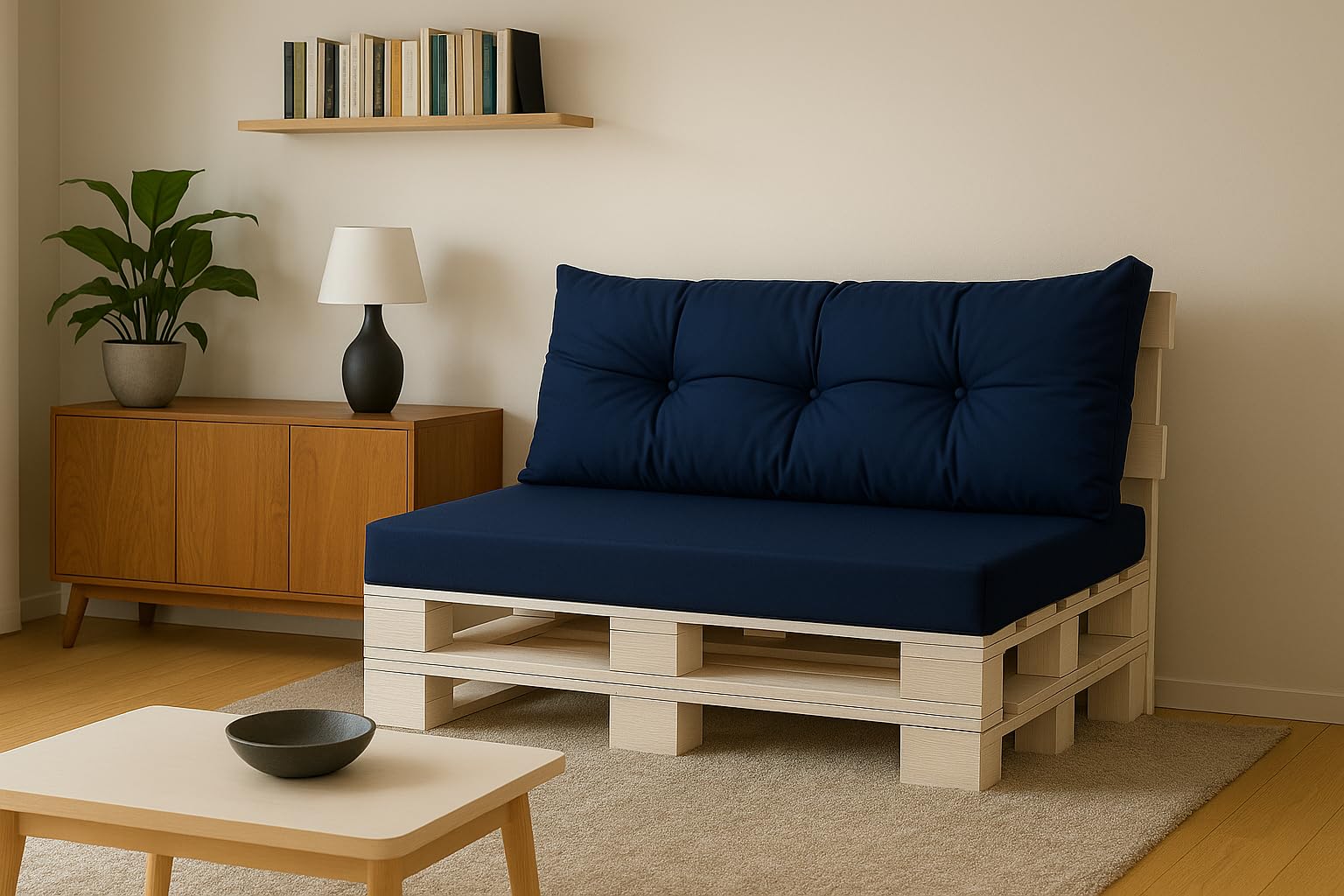 Cuscini per pallet da esterno - Cuscini per pallet impermeabili - Set di cuscini per pallet (Set cuscino seduta 120x60 + cuscino schienale 120x40, Marina)