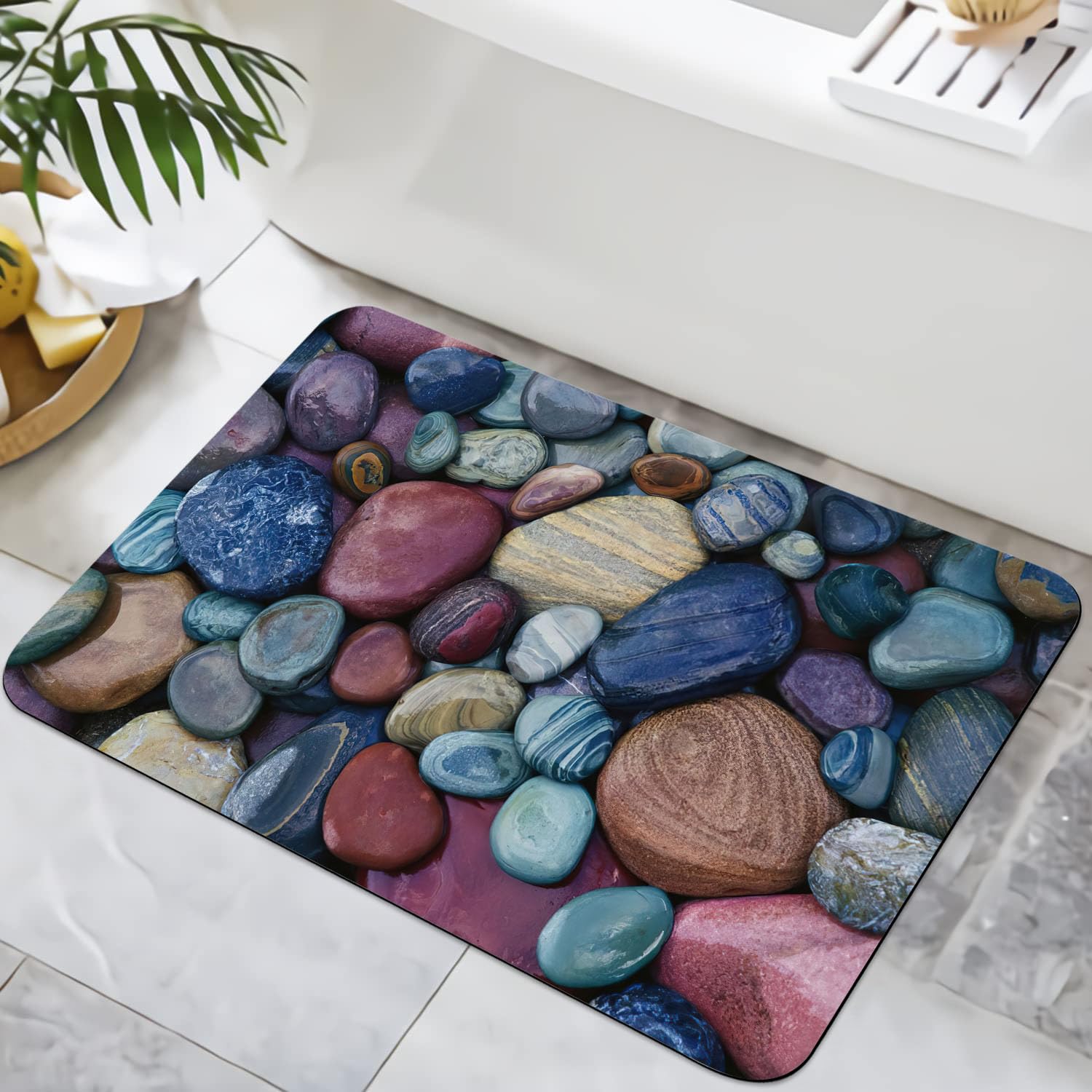 KLRIGR Bathroom Rugs Non Slip Washable Bath Mat for Bathroom Shower Room Bathtub, Pebbles Colored, 16x24 Inches