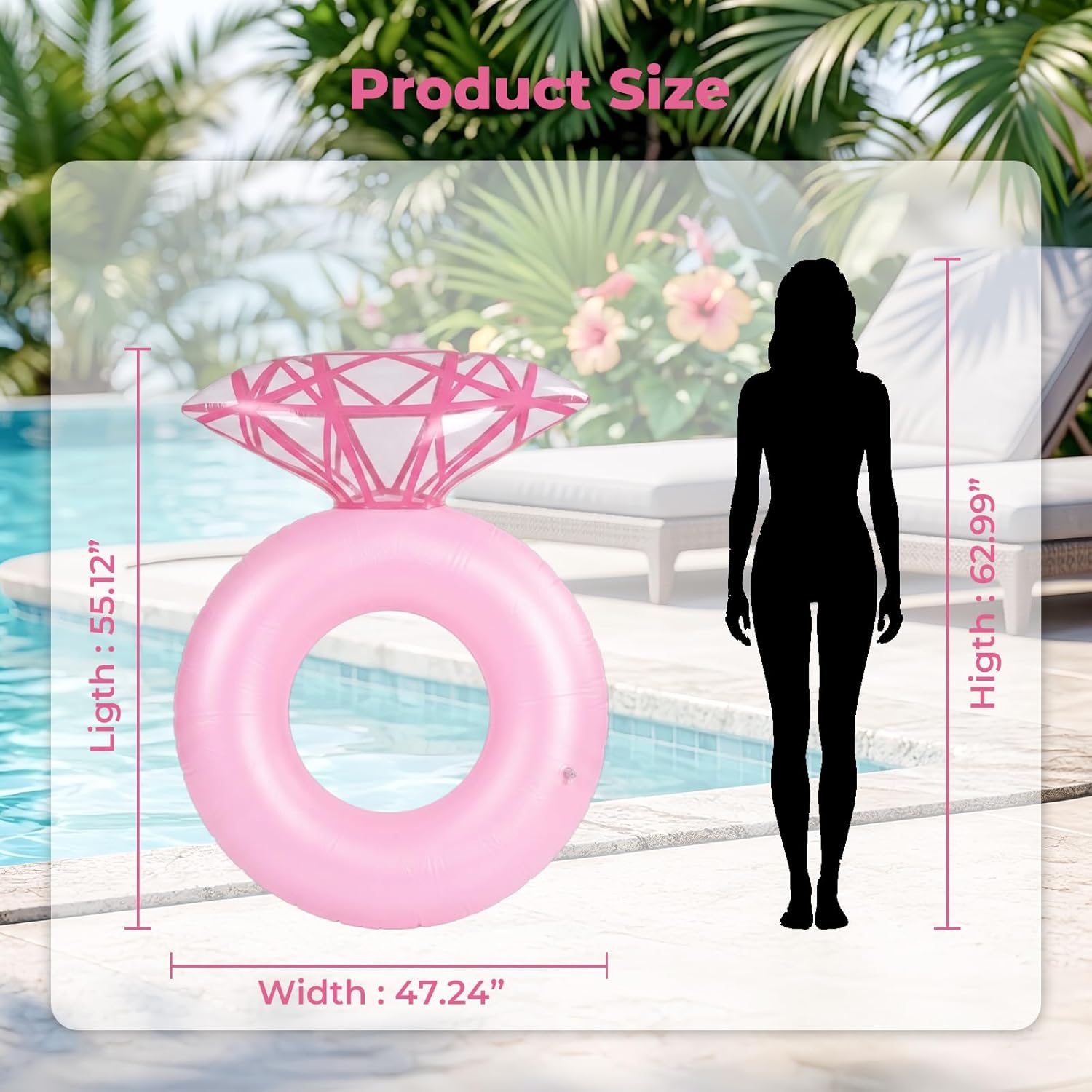 SpaceTime Pool Floats,55.1'' × 47.2'' Inflatable Diamond Ring Pool Float,Large Ring Swim Tube Floats for Adults,Bachelorette Party Decorations Floaties,Bridal Shower Wedding Engagement Gift (Gold)