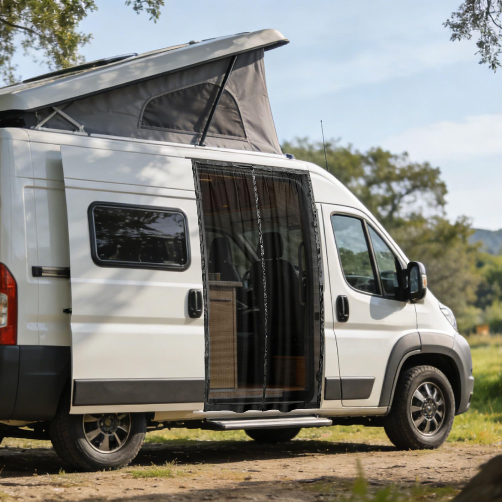 Mosquitera magnética universal para puerta lateral para Mercedes Sprinter, Opel Movano, Fiat Ducato, cierre magnético en los bordes y en el medio, 180 x 150 cm