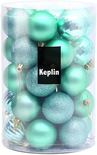 KEPLIN Christmas Tree Decoration Baubles Ornaments 34pcs Shatterproof Balls for Xmas Hanging Festive Holiday Home Decor (Light Green)