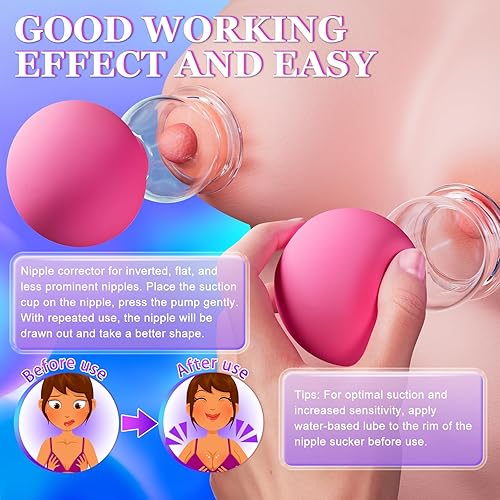 Miniatura 4 de Nipple Sucker - Juguete sexual para adultos, 1 par de juguetes para pezones estimuladores para el placer de parejas, succión manual, mini bomba de