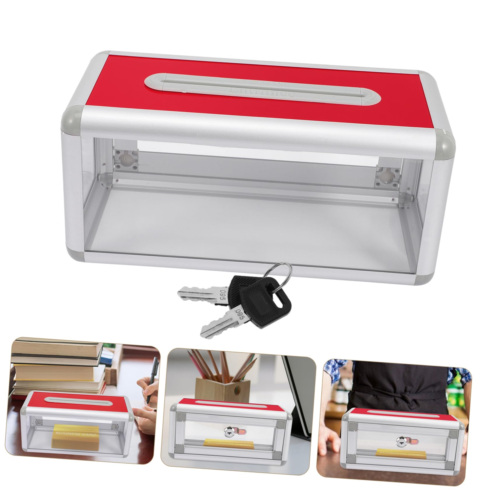 Gadpiparty Porta Biglietti Da Visita Da Tavolo Con Serratura Scatola Porta Carte Multifunzione Per Ufficio e Scuola