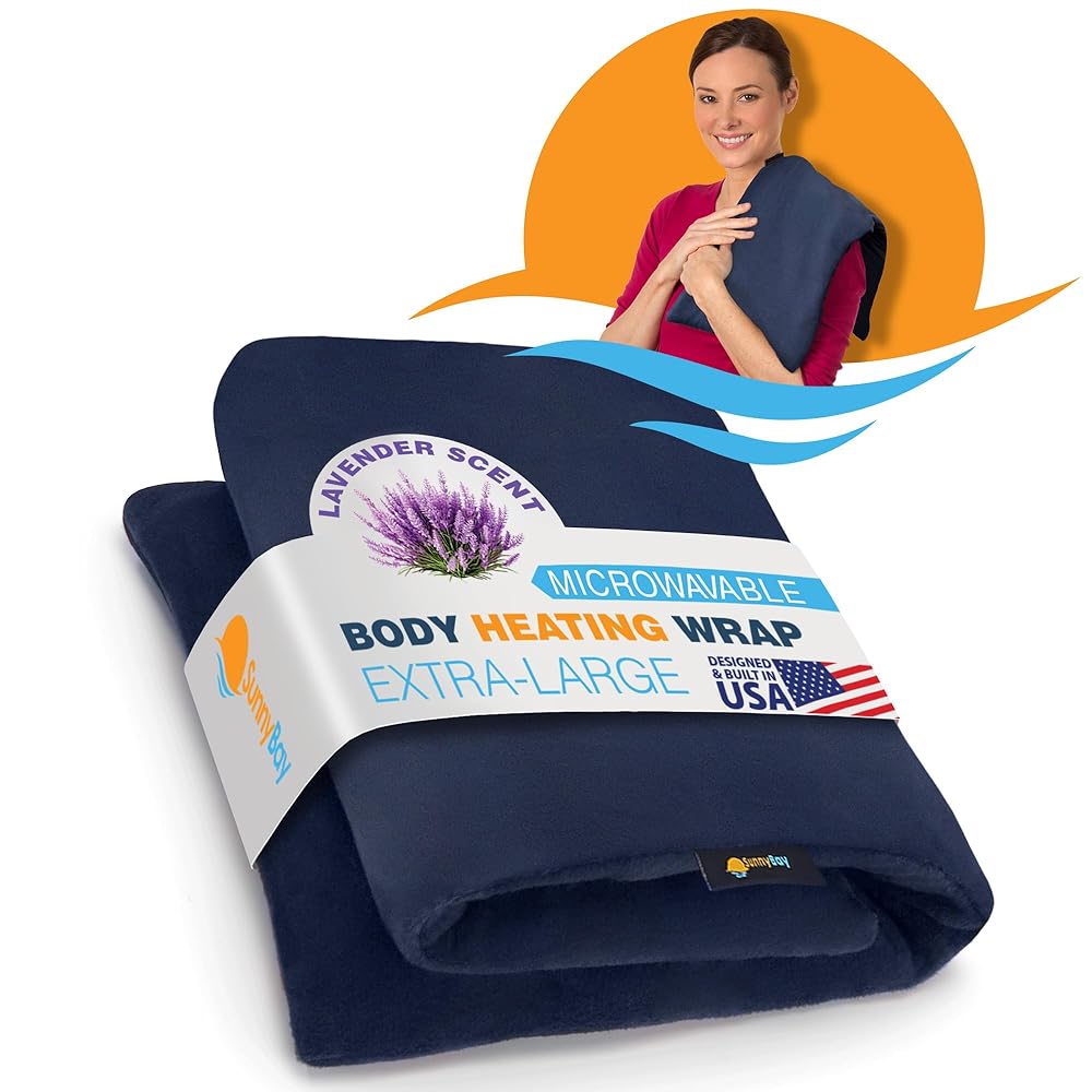 SunnyBay Lavender Microwave Heating Pad, Microwavable Heavy Weighted Full Body Moist Hot Pack and Washable Fleece Cover, 10x24 Inches, 4 lbs, Made in USA, Midnight Blue
