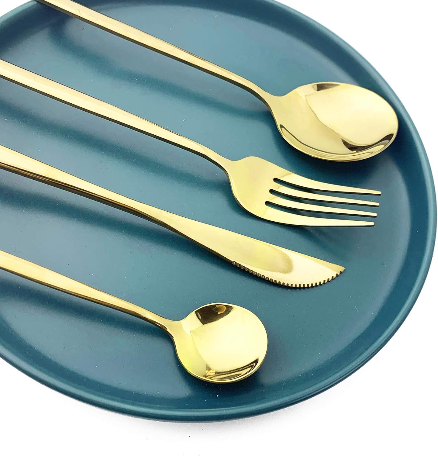 24-Piece Silverware Set 18/8 Stainless Steel Utensils Knives Forks Spoons Set, Flatware Set Tableware Sets for 6(Shiny gold)