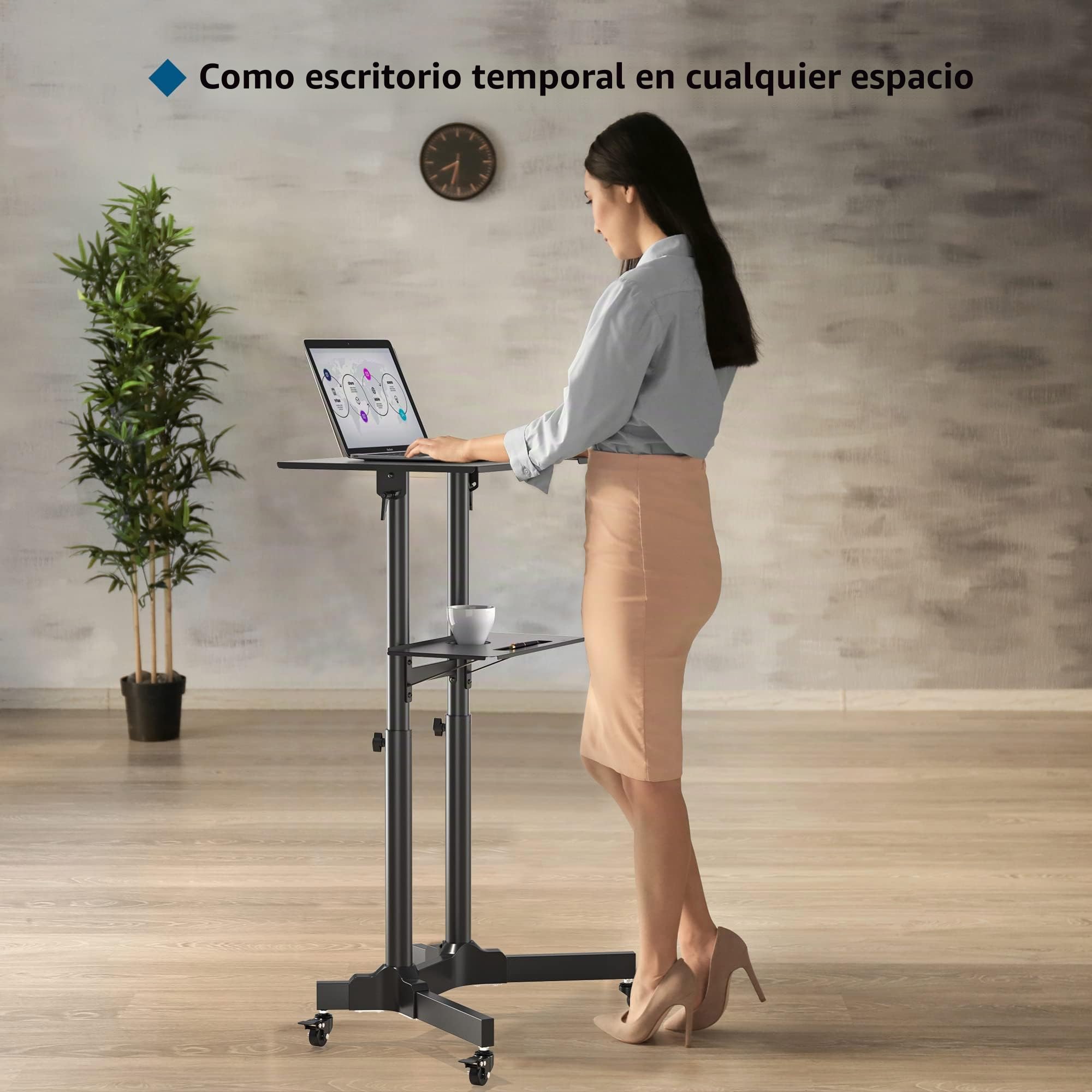 BONTEC Escritorio de Pie Móvil con Altura Ajustable, Escritorio para Computadora Portátil con Ruedas, Estación de Trabajo de Pie con Bandeja Compacta Ajustable