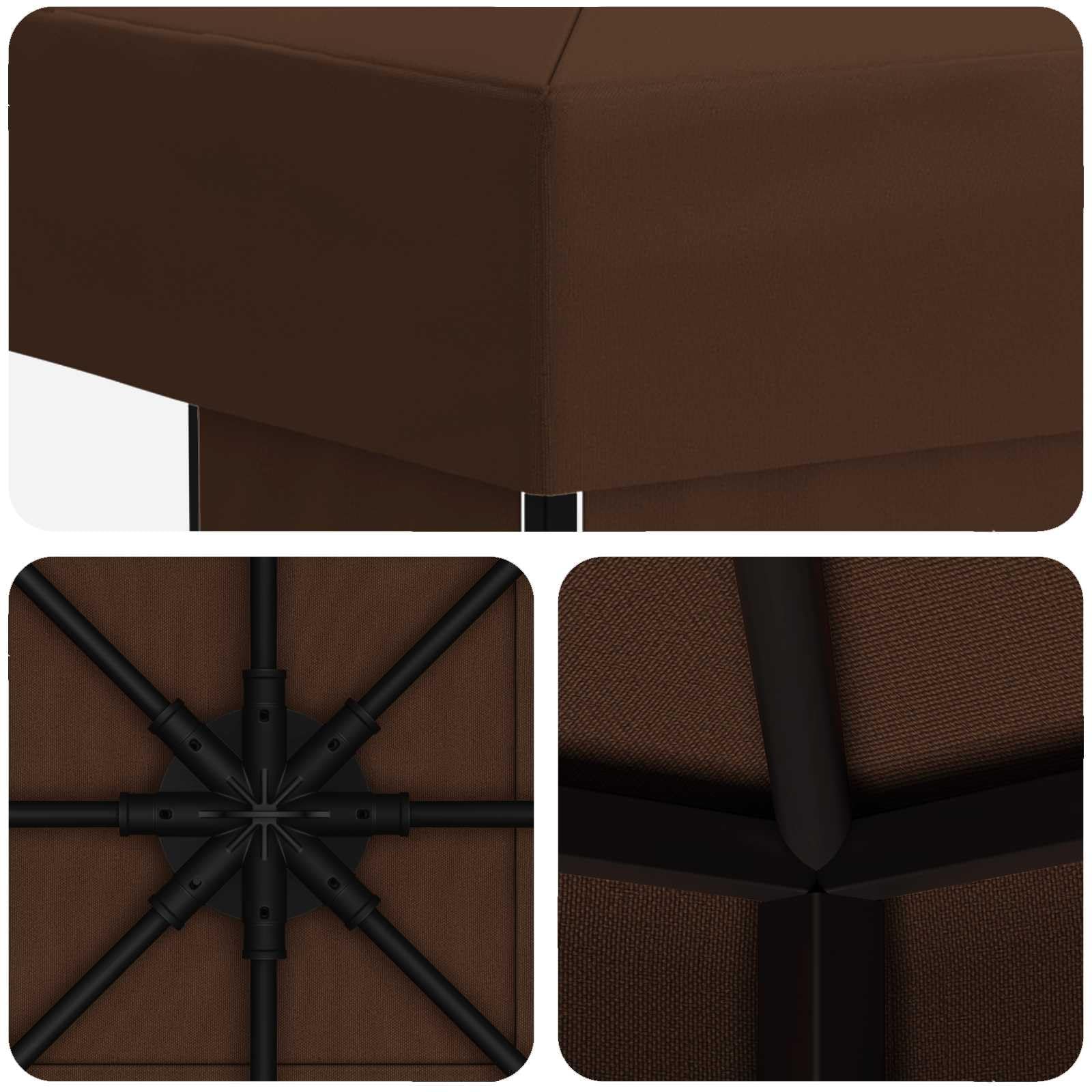 Pavillon 3 x 3 m Marron Polyester et Acier Résistant à l'eau Abri extérieur pour Jardin Terrasse Patio Balcon avec Structure Stable et Grand Couvercle
