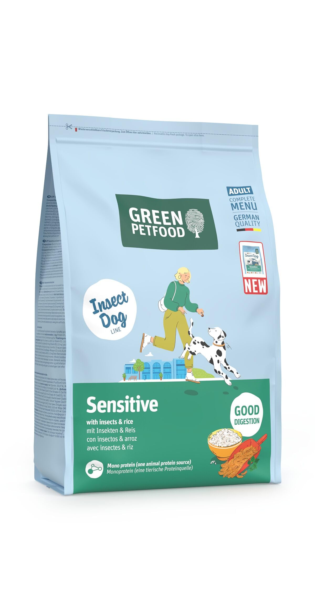 Green Petfood Sensitive with insects & rice complete dog food | Insect single animal protein | Gluten-free | All breeds | For digestion issues | 3kg