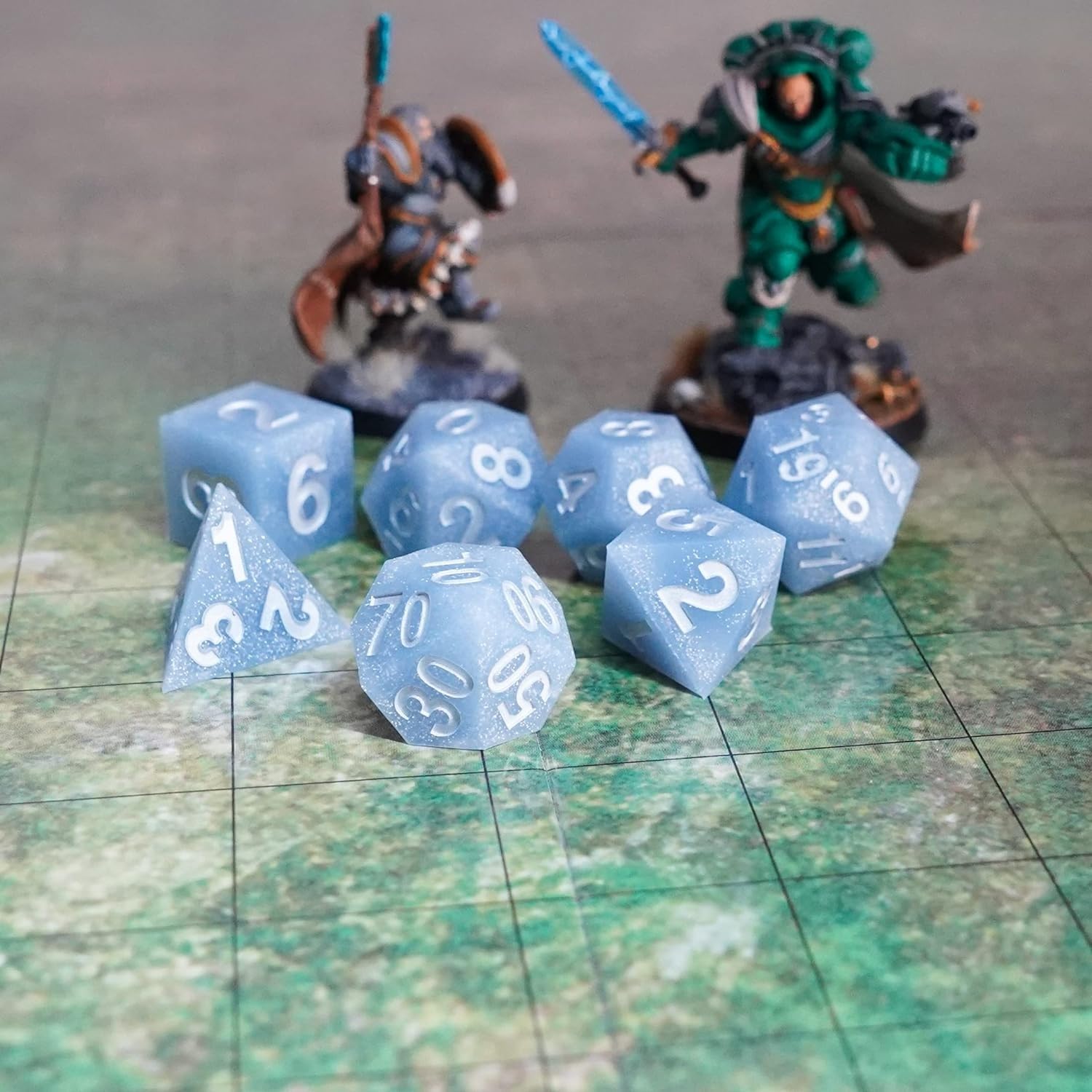 FanRoll 16mm Sharp Edge Silicone Rubber Poly DND Dice Set: Glacial Debris, Role Playing Game Dice for Dungeons and Dragons