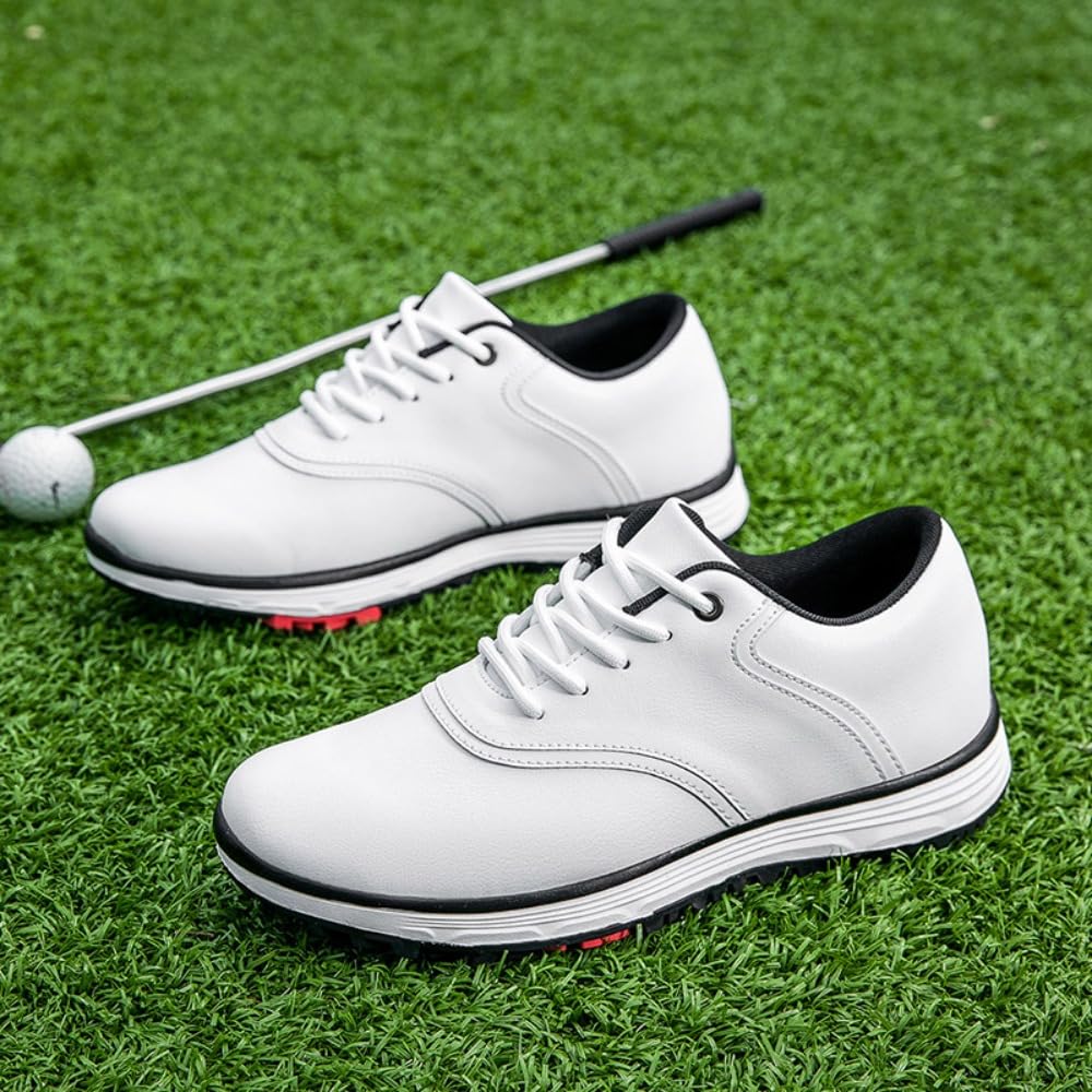 Golfschuhe Herren Sneaker Extra Weit Walking Schuhe Breit Golfschuhe Herren Atmungsaktiv Trainingsschuh für Golf Sport Schwarz Weiß
