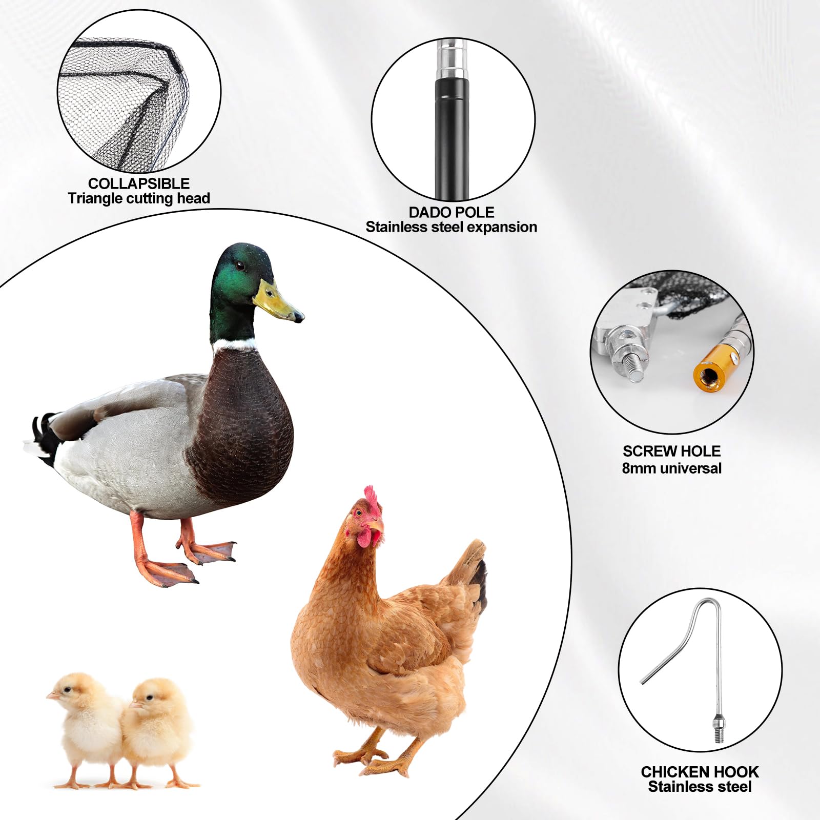 Set de Capture de Poules avec Crochets pour Jambes et Filet de Capture (2-en-1), Ensemble de Pièges à Poules, Outil de Capture de Poules, Outil de Capture de Poules pour Volaille, Poulet, Dindes, Oies