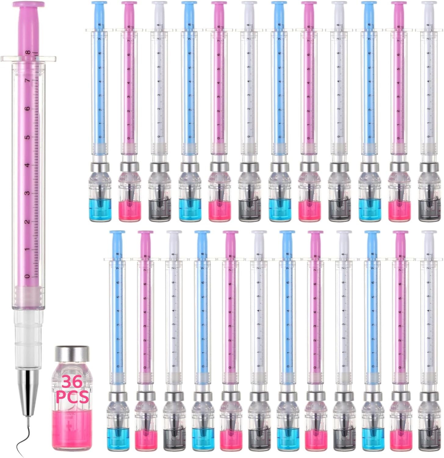 36 PCS Syringe Pens, 0.5mm Black Ink Syringe Pen, Gel Pen with Cap, Multicolor Fun Nurse Pens, Imaginary Doctor Play Syringe School Novelty Pens Office Supplies, Party Favors Small Presents