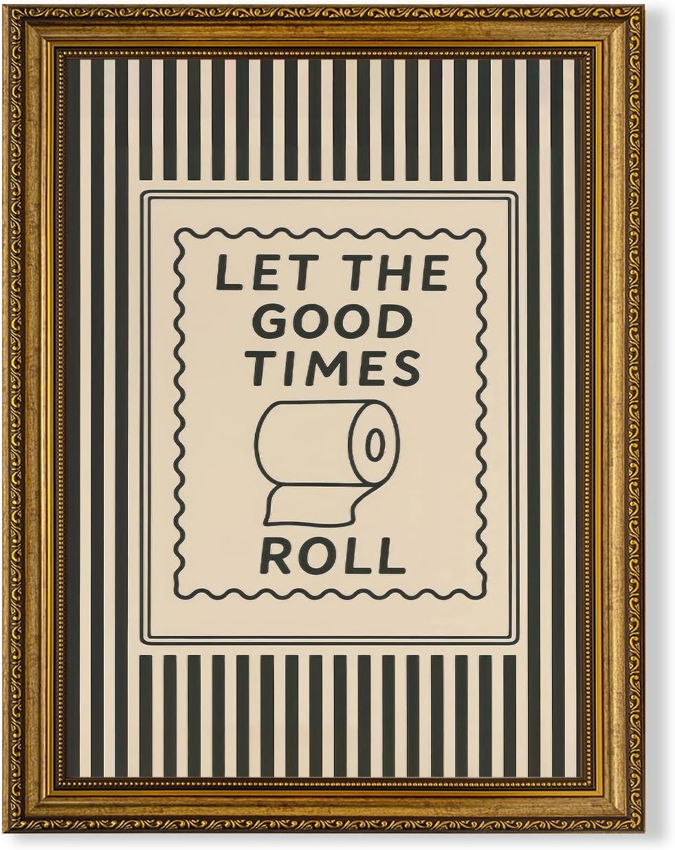 SYWENNOI Gold Framed Canvas Wall Art, Funny Vintage Toilet Paper Poster with Let The Good Times Roll Text, Easy to Hang Fade Resistant Print, Perfect for Bathroom Laundry Room Wall Decor, 8x10 Inches