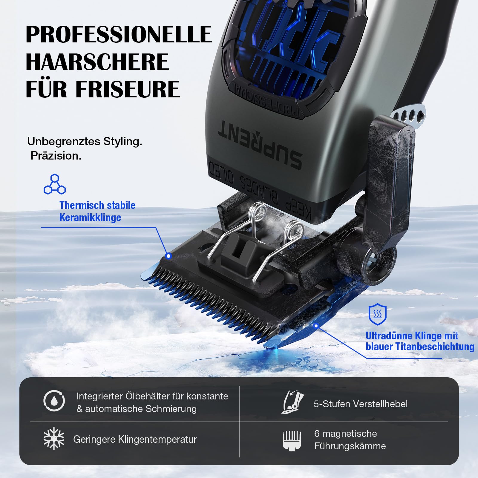 SUPRENT Professional Hair Clippers for Men, Barber Clippers & Zero-gapped Trimmer Combo with Charging Stand - Image 3