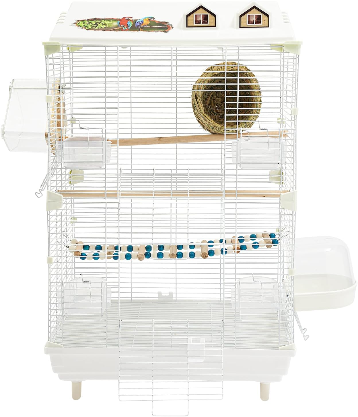 30" Roof Top Bird Cage, 2 Tier Medium Metal Parrot Cage with Accessories Include Cross Bar Climbing Ladder Dual Door Parakeet Cage for Various Bird Species (30.3" H)