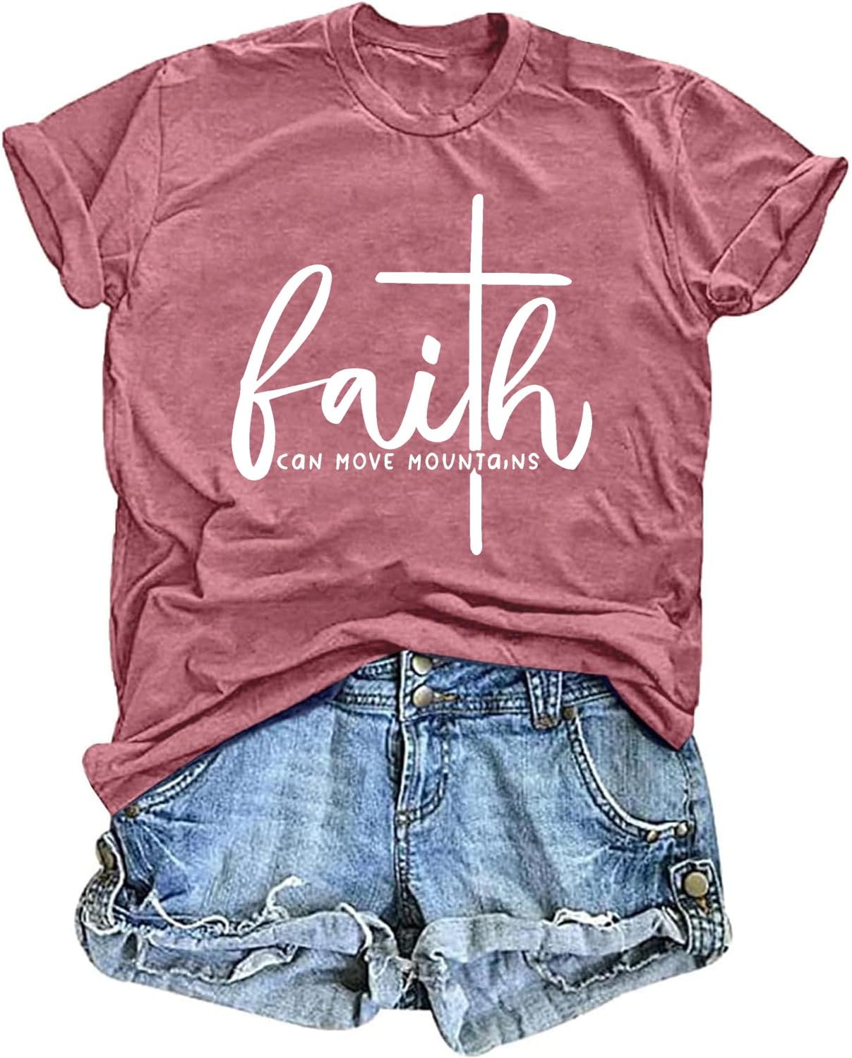 Faith Can Move Mountains Shirts for Women Bible Verse Christian Tshirt - Image 2