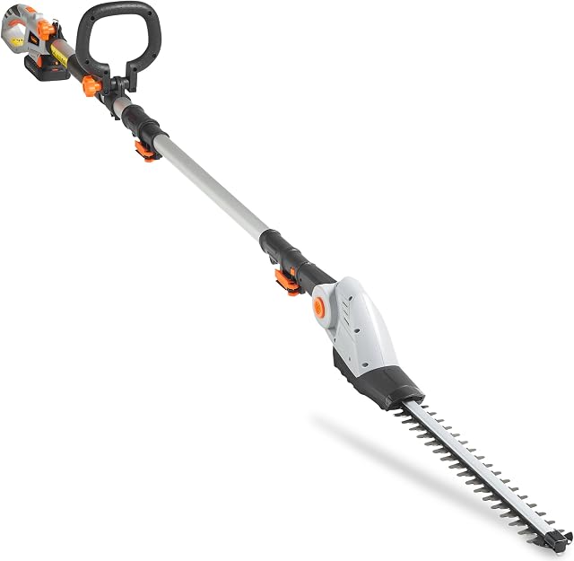 VonHaus Cordless Telescopic Pole Hedge Trimmer 20V MAX. Battery Extendable Reach, Hedge Cutter with Dual Action Blades, Electric Hedge Trimmer, 135º Adjustable Trimmer Head, 2 Year Warranty