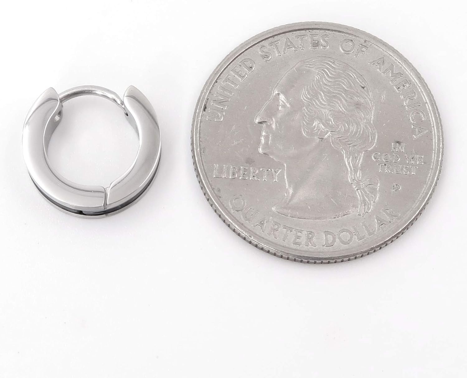 Pair Stainless Steel Silver-tone Color Black Stripe Hoop Earrings - Image 3