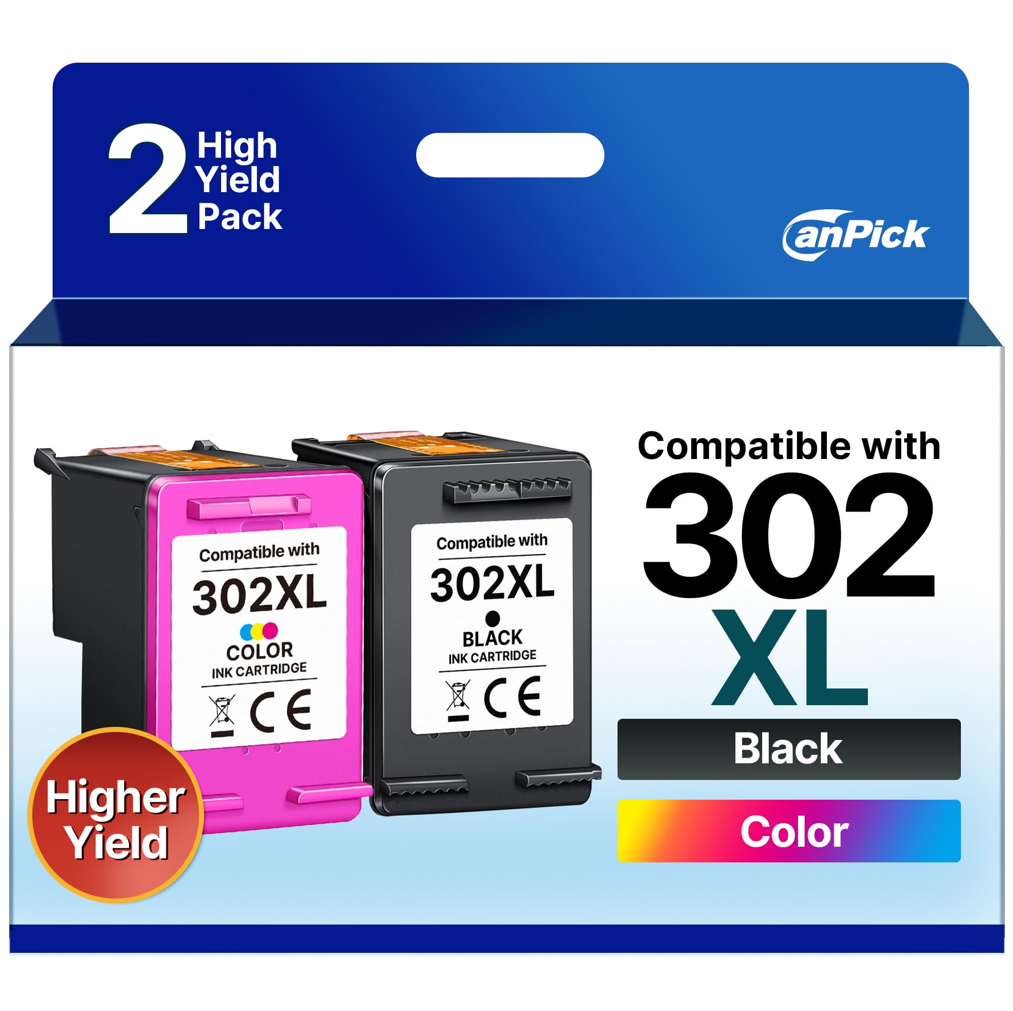 CanPick 302 XL Multipack Ersatz für HP 302 Druckerpatronen Schwarz und Farbe für HP 302 XL für HP Envy 4525 4520 Druckerpatronen OfficeJet 3831 5230 3830 3833 DeskJet 3630 3836(2-Pack)