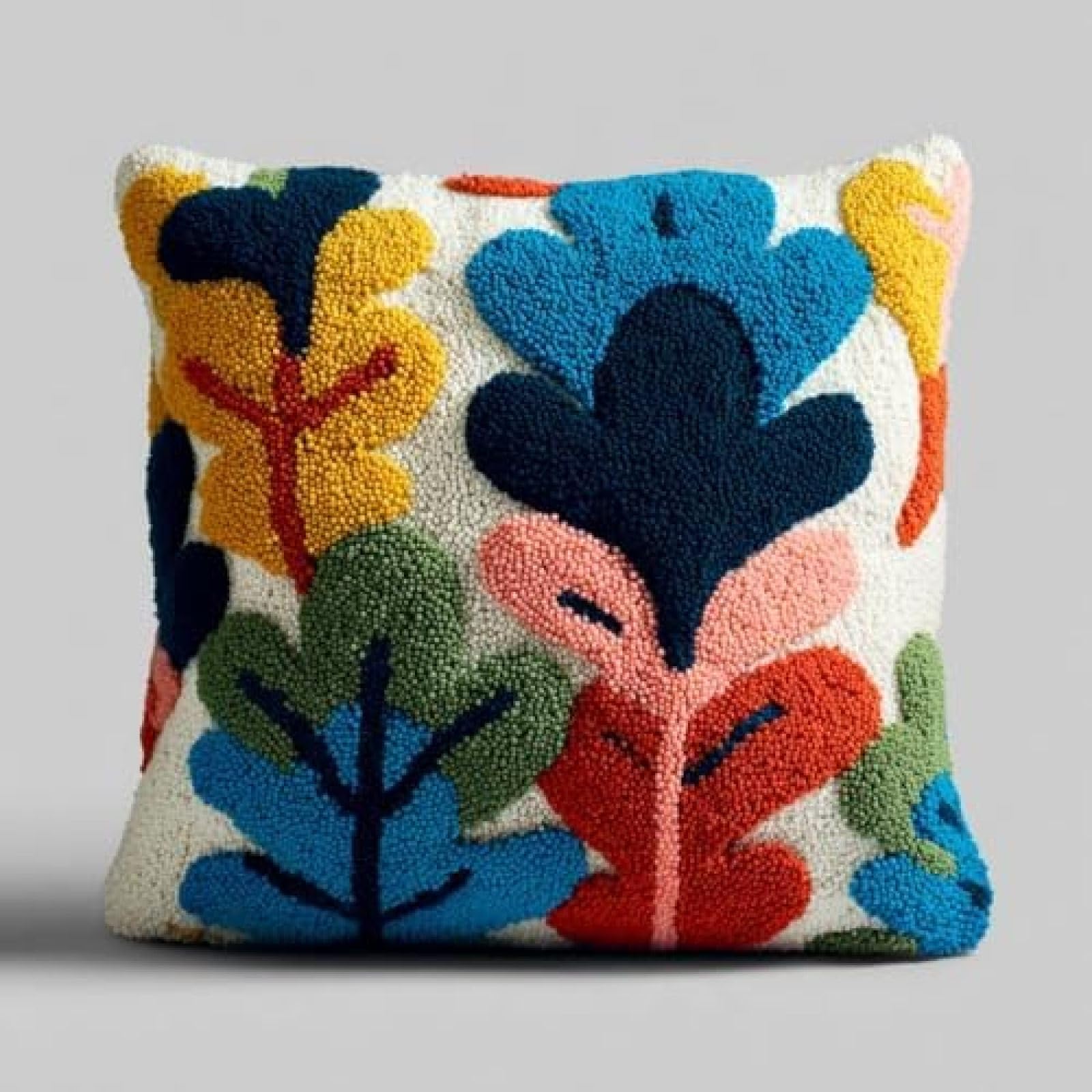 kitphoenix DIY Latch Hook Cushion Kit Oak Leaves,Beginner-Friendly Rug Hooking Pillow Kit,Crochet Craft Cushion Cover for Home Decor,43x43 cm