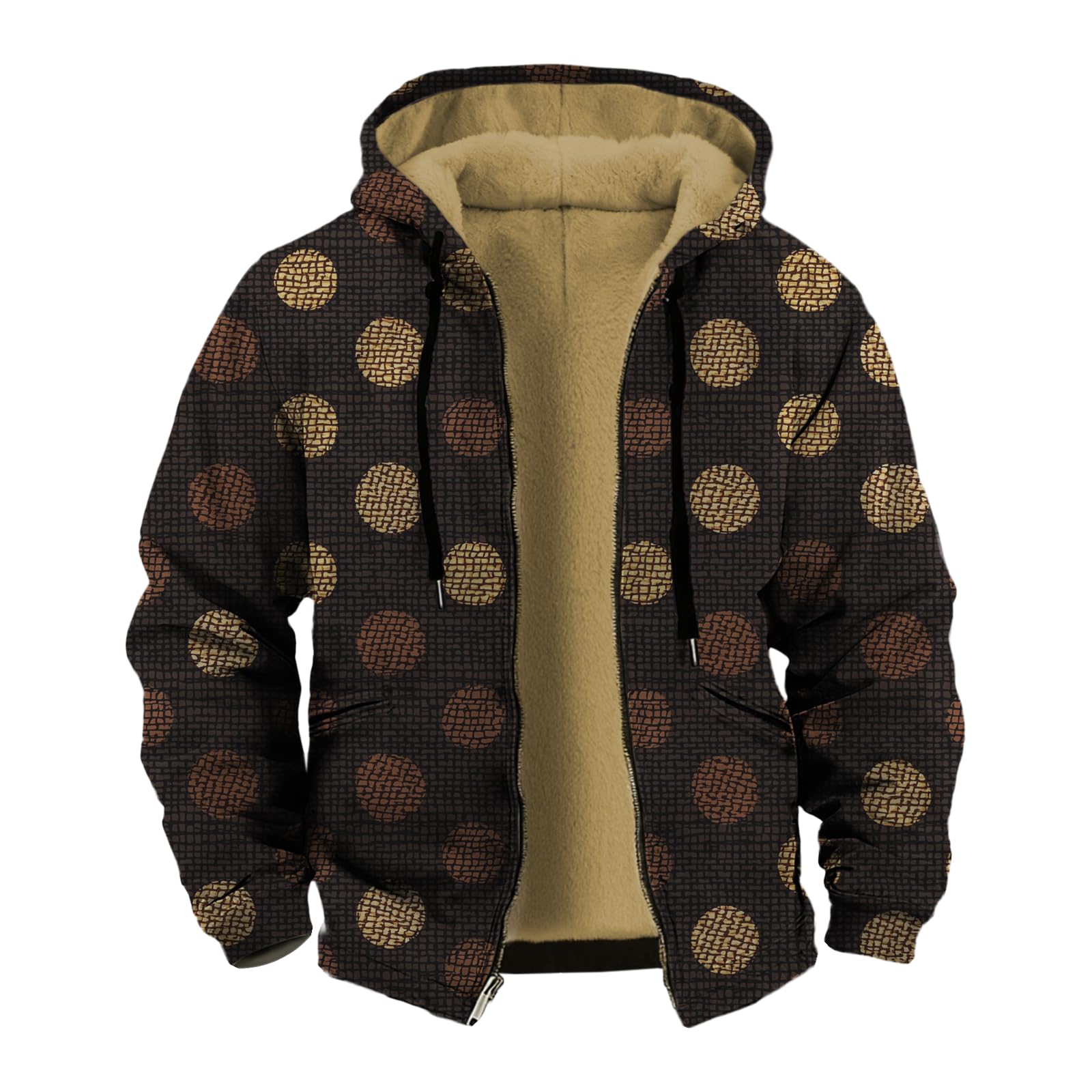 Mens Winter Coats Long Sleeve Sherpa Fleece Lined Full Zipper Retro Ethnic Print Big And Tall Fashion Warm