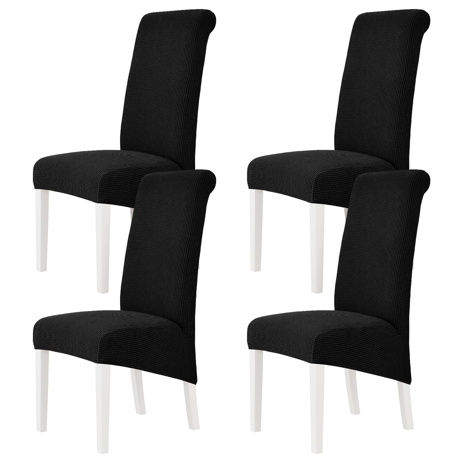 M.J COMFY-LIFE 4pack Stretch Dining Chair Covers, Universal Fit Removable Chair Slipcovers, High Elastic Washable Chair Protector for Dining Room, Kitchen, Hotel and Restaurant (Black)