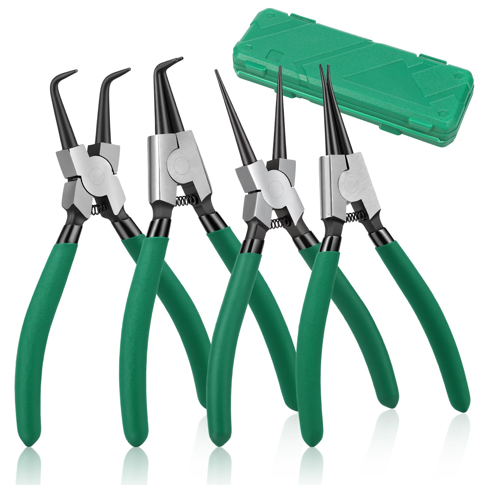 Lulobtg Green 4 Pcs Circlip Pliers 7Inch Internal & External Straight & Bent Tip Circlip Pliers For Diy Repair