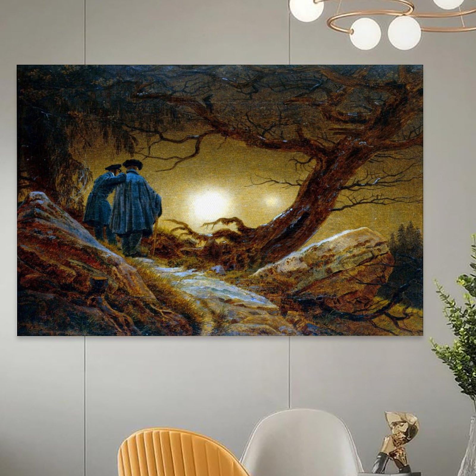 キャンバス プリントアート 本を読む人 額付き 絵画 インテリア Amazon.co.jp: カスパー・ダーヴィト・フリードリヒ「月を眺める二人の