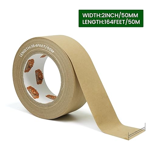 Miniatura 8 de Cinta de embalaje reforzada con agua de 2 pulgadas x 165 pies, repuesto de cinta biodegradable ecológica de papel kraft marrón para envío