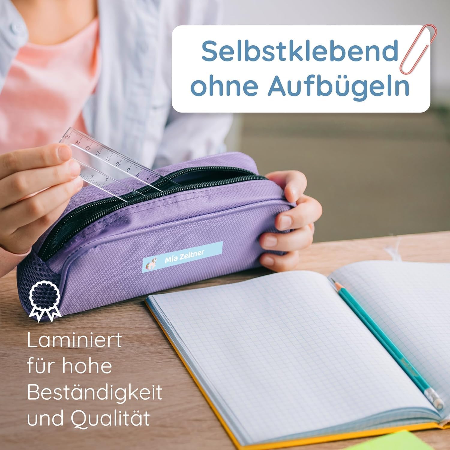 Namensetiketten Schule & Namensaufkleber Kinder, 260 Stück, 3 Größen, Blau - Analyse des détails et conception