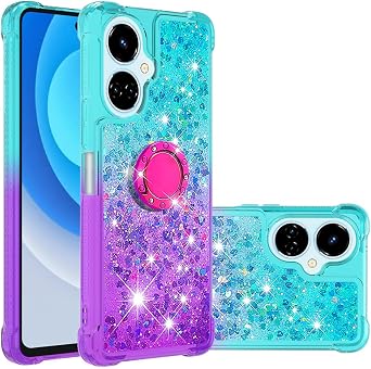Case Compatible with Tecno Camon 19 Magnetic Car Mount Supported Slim Thin Glitter Sparkle with 360Ring Holder Kickstand Shockproof Protective Phone Cover for Tecno Camon 19 A