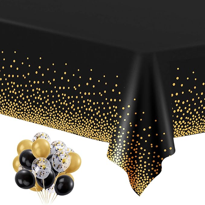HOMIX Black and Gold Plastic Tablecloths for Rectangle