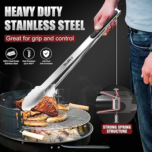 Miniatura 2 de Walfos Juego de 2 pinzas de parrilla extralargas de 17 pulgadas, pinzas de acero inoxidable para asar, cocinar, barbacoabarbacoa, bufé y torneado de
