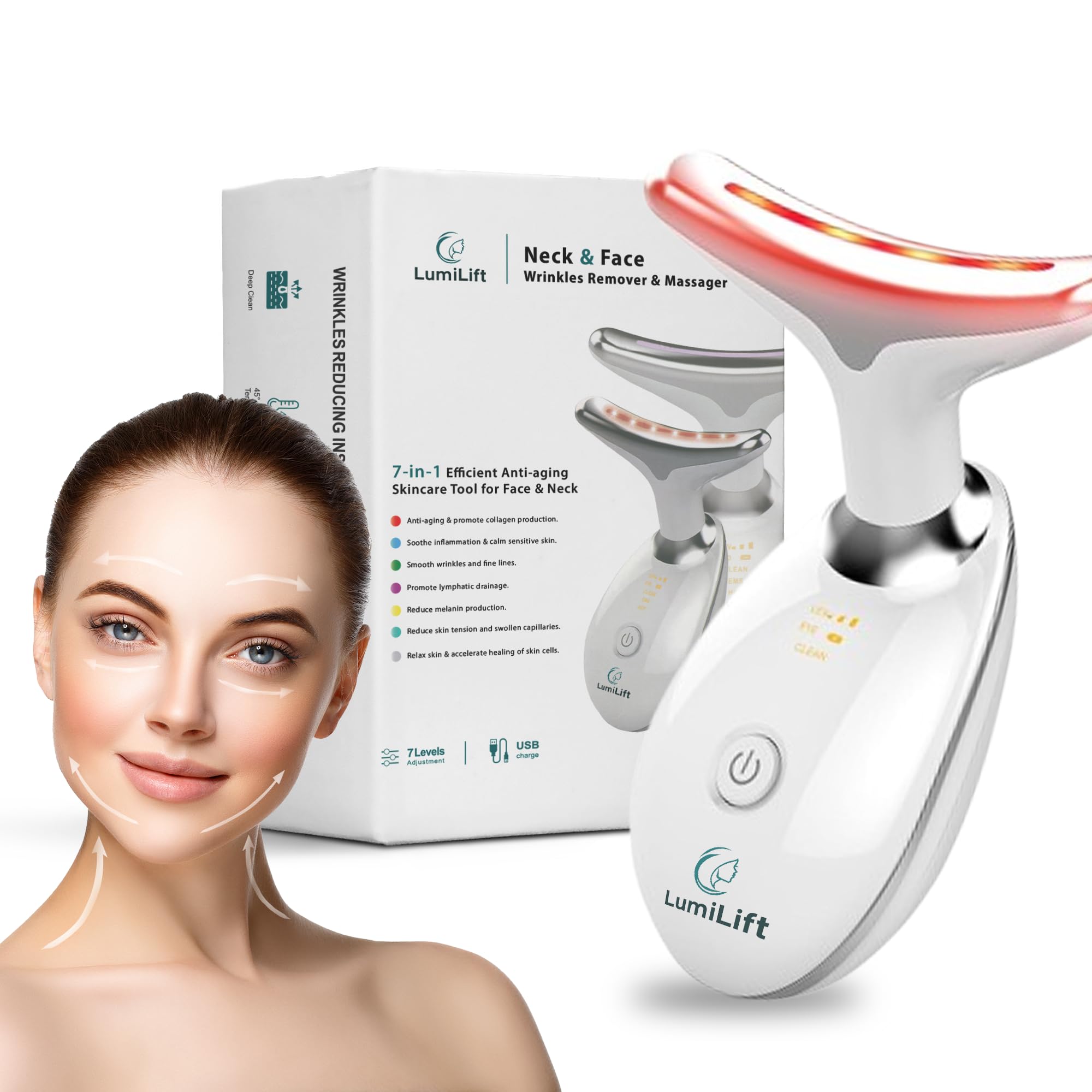 Ruby-Cell Beauty Master 美容器／LED/ENS LumiLift Escultor facial de LED 7 em 1 - Dispositivo de terapia de