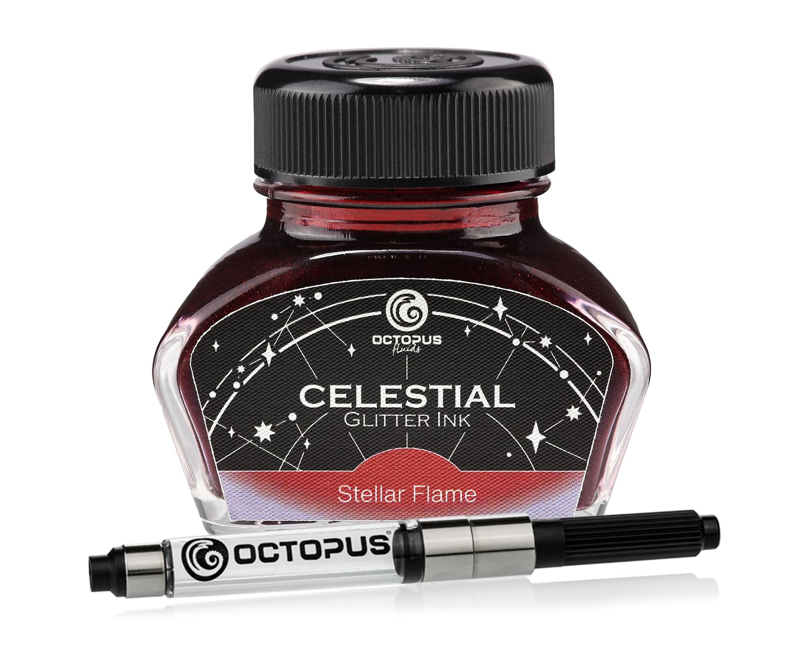 Celestial Glitter Stellar Flame Shimmer Ink for Fountain Pen with Converter, Red/Purple Shimmer, 30ml