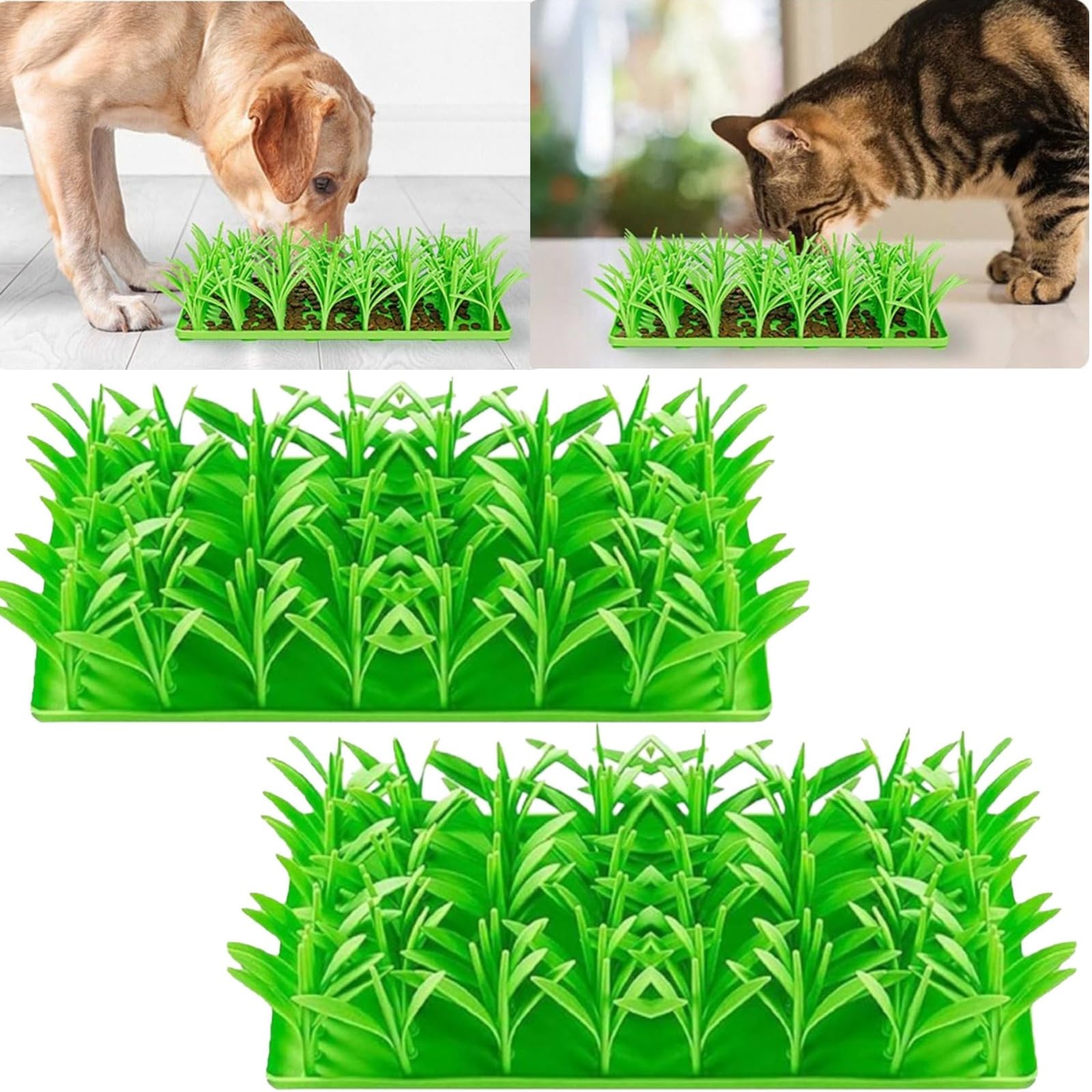 Lick Lawn für Katzen – Silikon-Gras-Leckmatte für langsames Füttern & Katzenanreicherung, rutschfeste Haustier-Futtermatte mit Saugnäpfen, Futterspaß für Katzen und kleine Hunde (Grün, 17 x 37 cm) (2
