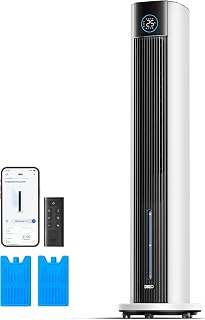 DREO Tower Fan with Water Cooling, 110 cm Cooler, Quiet, 4 Speed, 4 Modes, Evaporative, App Control, Ice Block, 80° Oscillation, 12 Hour Timer, White
