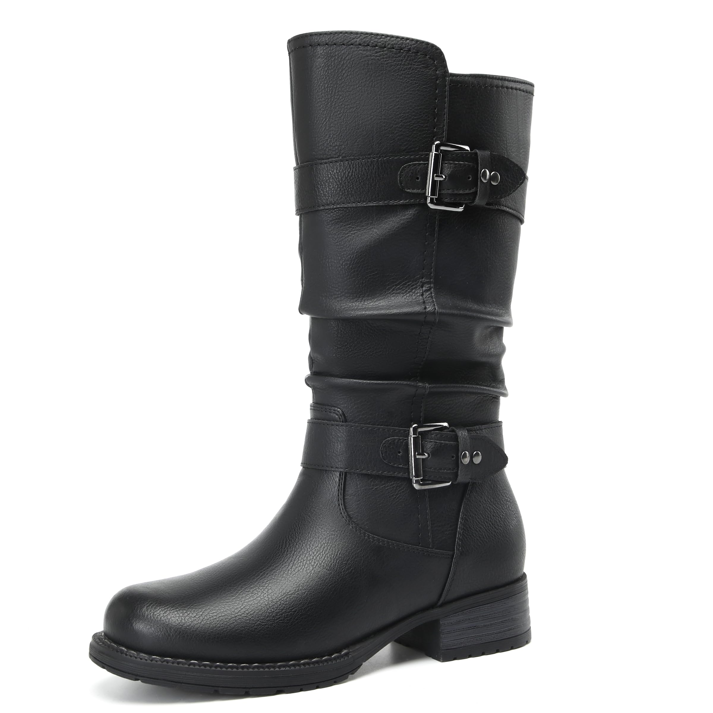 DECARSDZ Womens Fashion Mid Calf Black Boots For Women Dress Boot With Chunky Low Heel Style Zipper Comfort