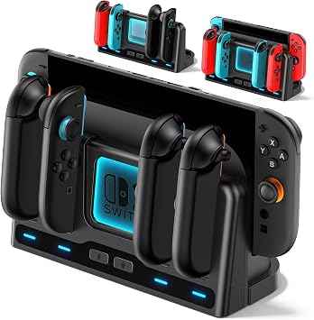 Switch 2/1 Charging Dock Station Compatible with Joycon 1/2 Controller, Switch 2 Controller Charger, Joycon Charging Dock, Game Accessories with 9 RGB Light Modes, 6.2/7.0/7.9 Inch