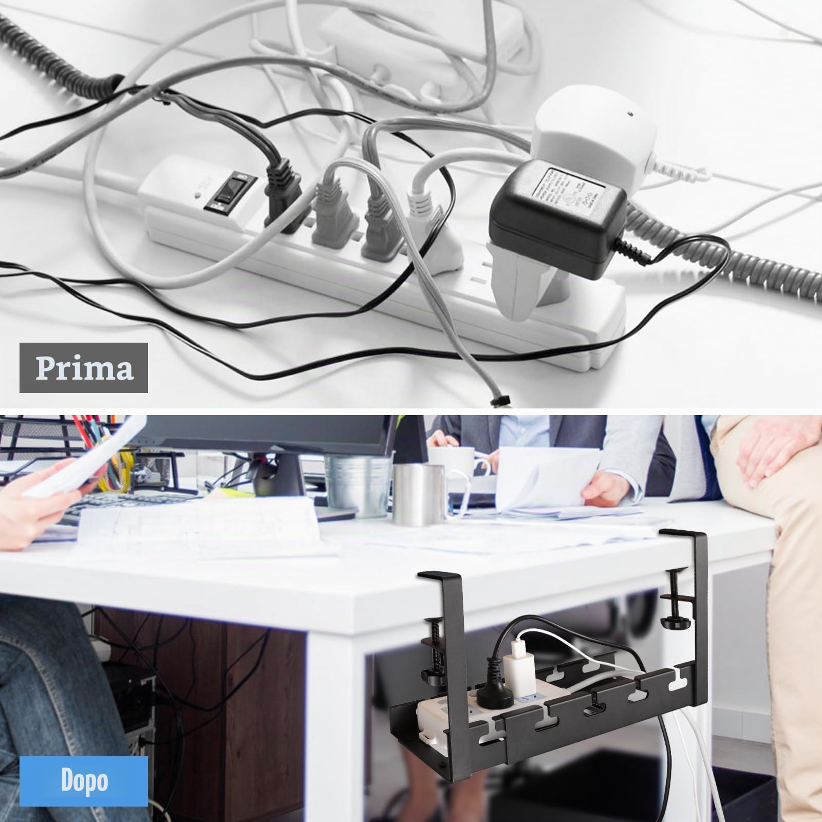 seOSTO Porta Cavi Scrivania, Retrattile Raccogli Cable Management Scrivania, Senza Forare Nascondi Ordinati Raccogli Cavo con Accessori, Organizer per Ufficio e Casa