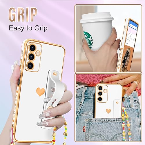 Miniatura 5 de Likiyami Funda 3 en 1 para teléfono Samsung Galaxy A14 5G con diseño de corazón para mujeres y niñas, bonita estética de lujo, bonita estética, con