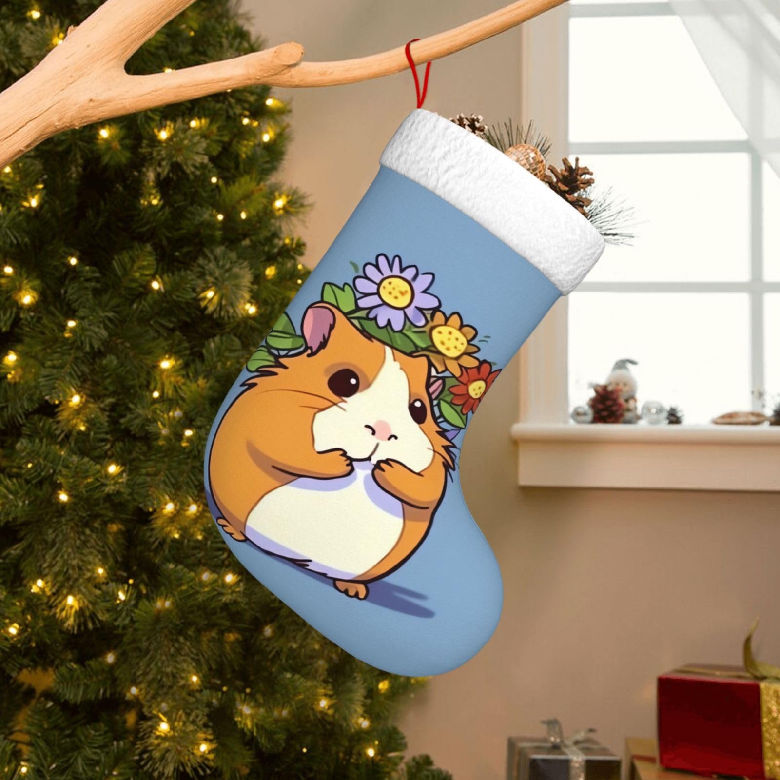 Velvet Christmas Stockings 17.7 Inch, Smiling Xmas Stocking with Soft Cuff,Classic Personalized Christmas Tree Decoration for Family Holiday New Year Party Supplies