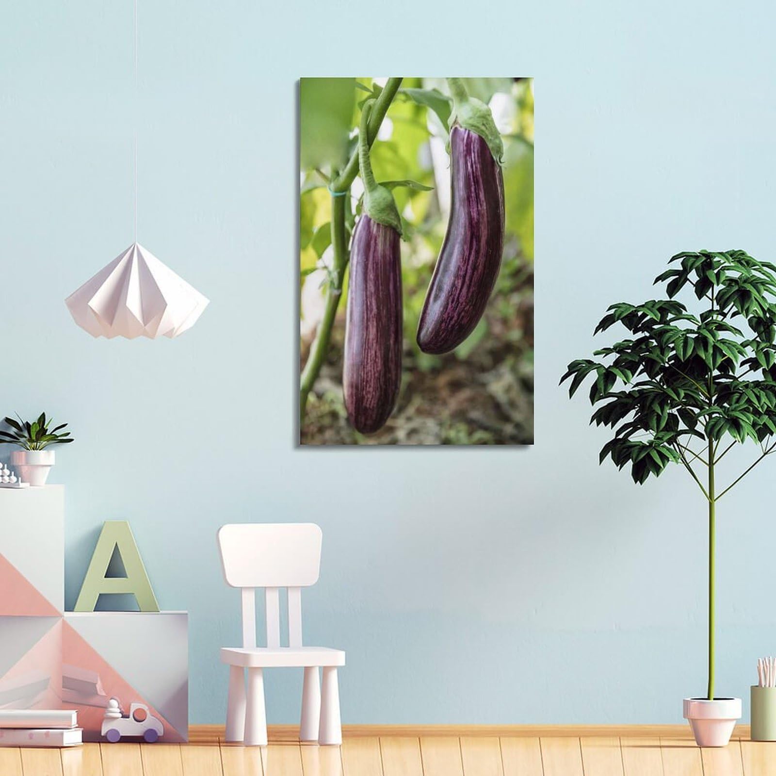 DLJGDS Gestreifte Auberginen zum Aufhängen an Pflanze, Gemüse, dekorative Malerei, Leinwand, Wandposter und moderne Familienschlafzimmer-Dekoration, 60 x 90 cm