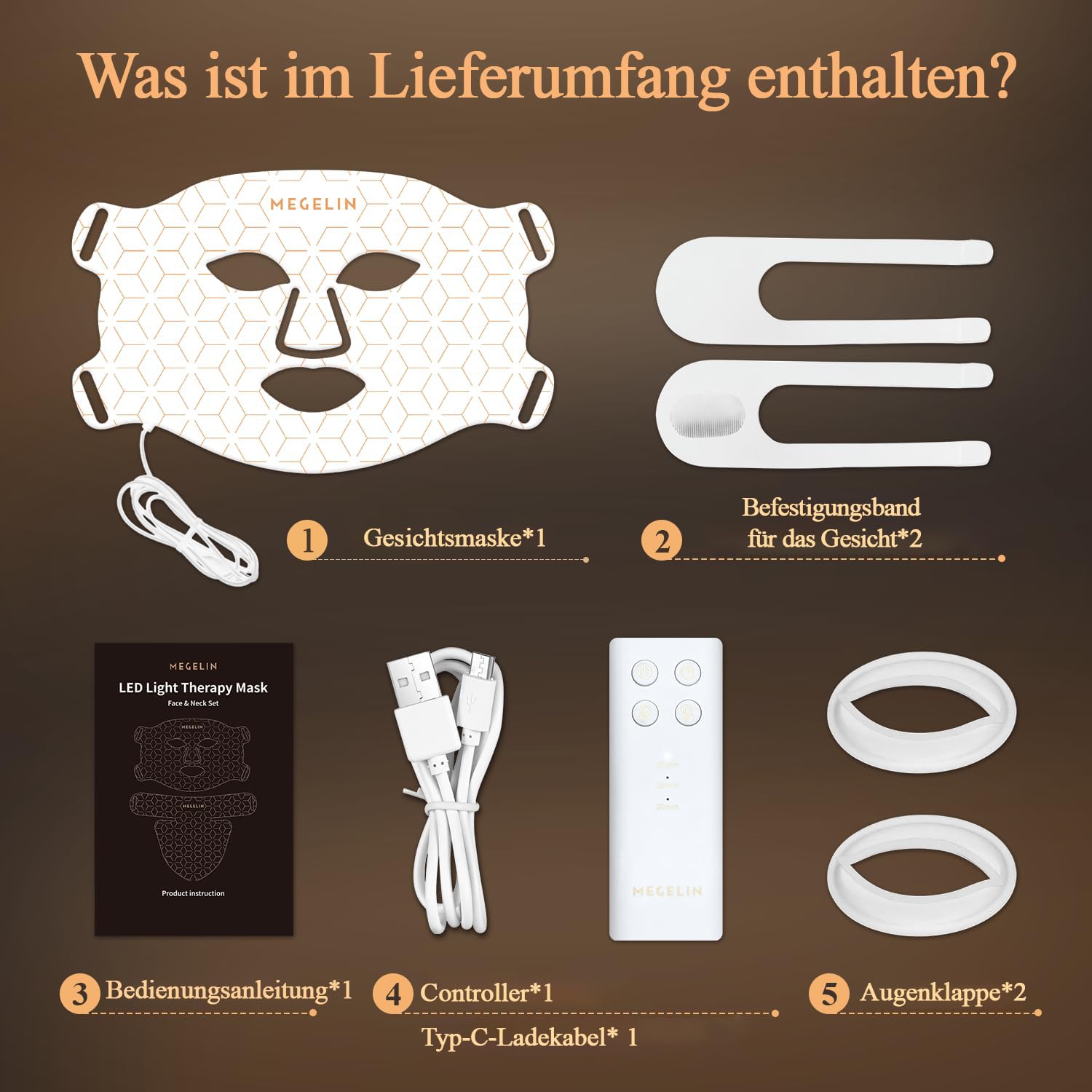 MEGELIN LED Lichttherapie Gesichtsmaske, Lichttherapie Maske, 7 gezielte Lichtmodi, Infrarot-Licht Hautverjüngung, Akne Reduktion Hautpflege, Anti-Aging, reduzieren Falten glatte Haut, Rotlichtmaske