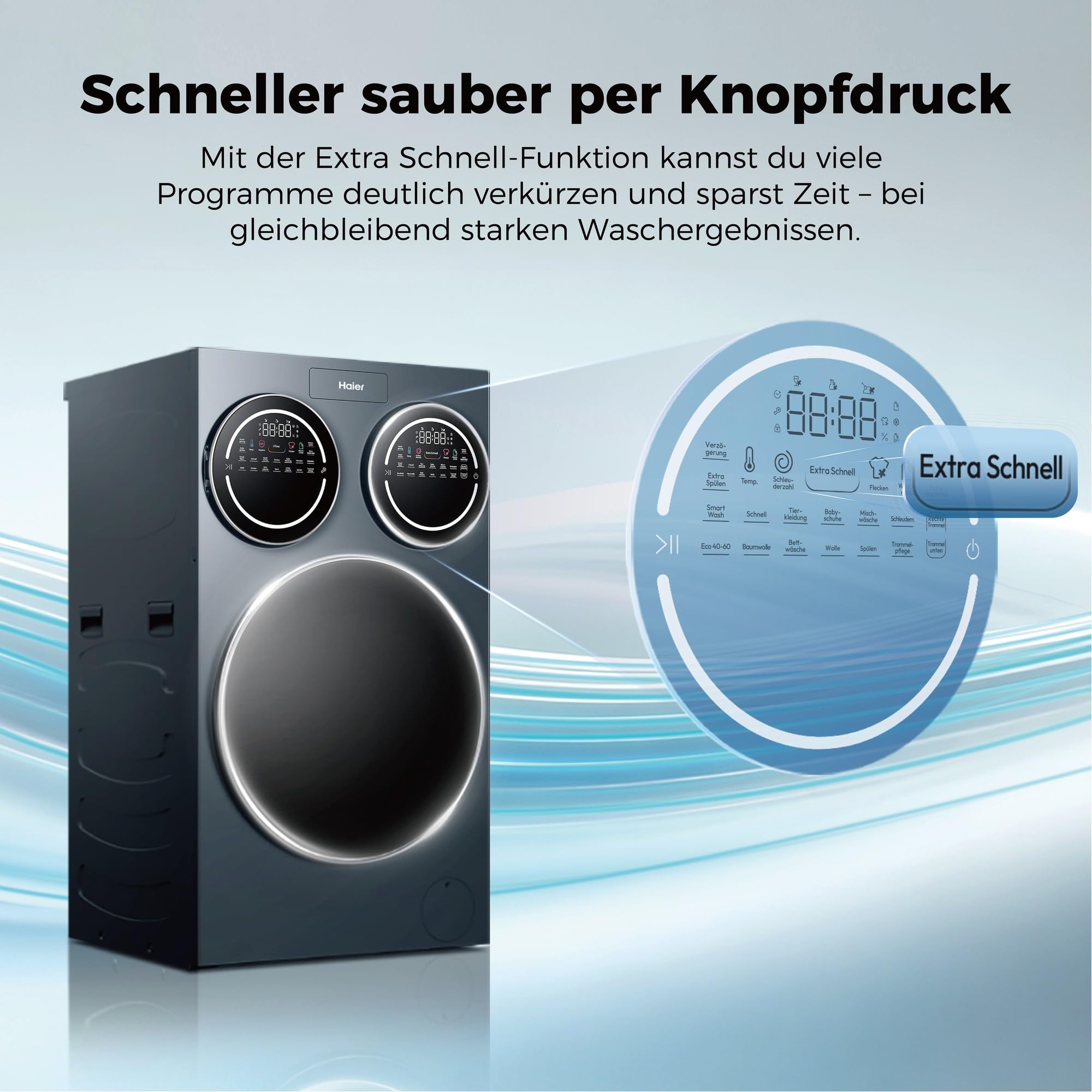 Haier MultiWash Waschmaschine 10+1+1kg I 3 Trommeln I Energieklasse A, 1.400 U/Min., Inverter-Motor, Automatikprogramm, UV-Hygiene, Automatikdosierung, Aquastop I HAMQD 410CBL9GN-84